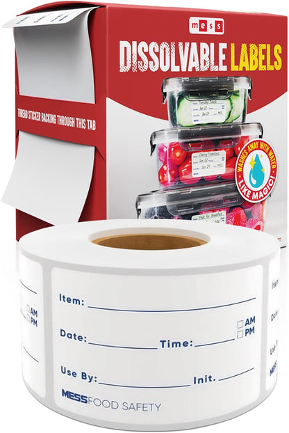 Dissolvable Food Labels, 1x2, 200/Roll - Dissolves in 30 Seconds or Less - Removable Pantry, Meal Prep & Food Storage Labels - Canning & Freezer Use