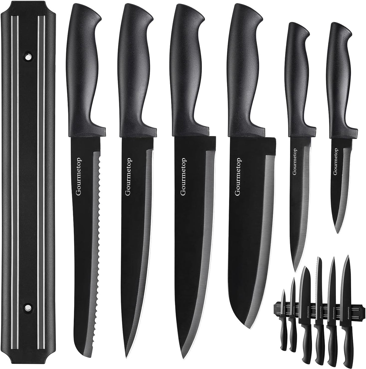 Kitchen Knife Set with Magnetic Strip, Black Cooking Knives