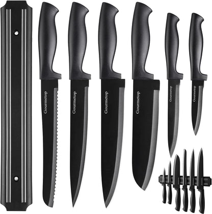Kitchen Knife Set with Magnetic Strip, Black Cooking Knives