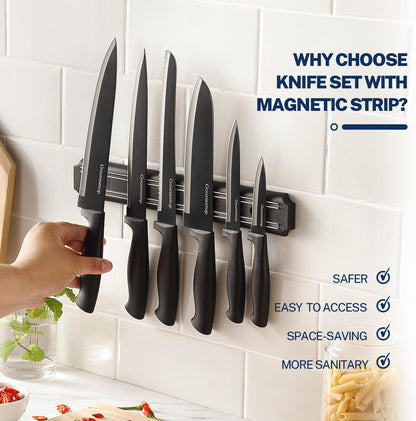 Kitchen Knife Set with Magnetic Strip, Black Cooking Knives