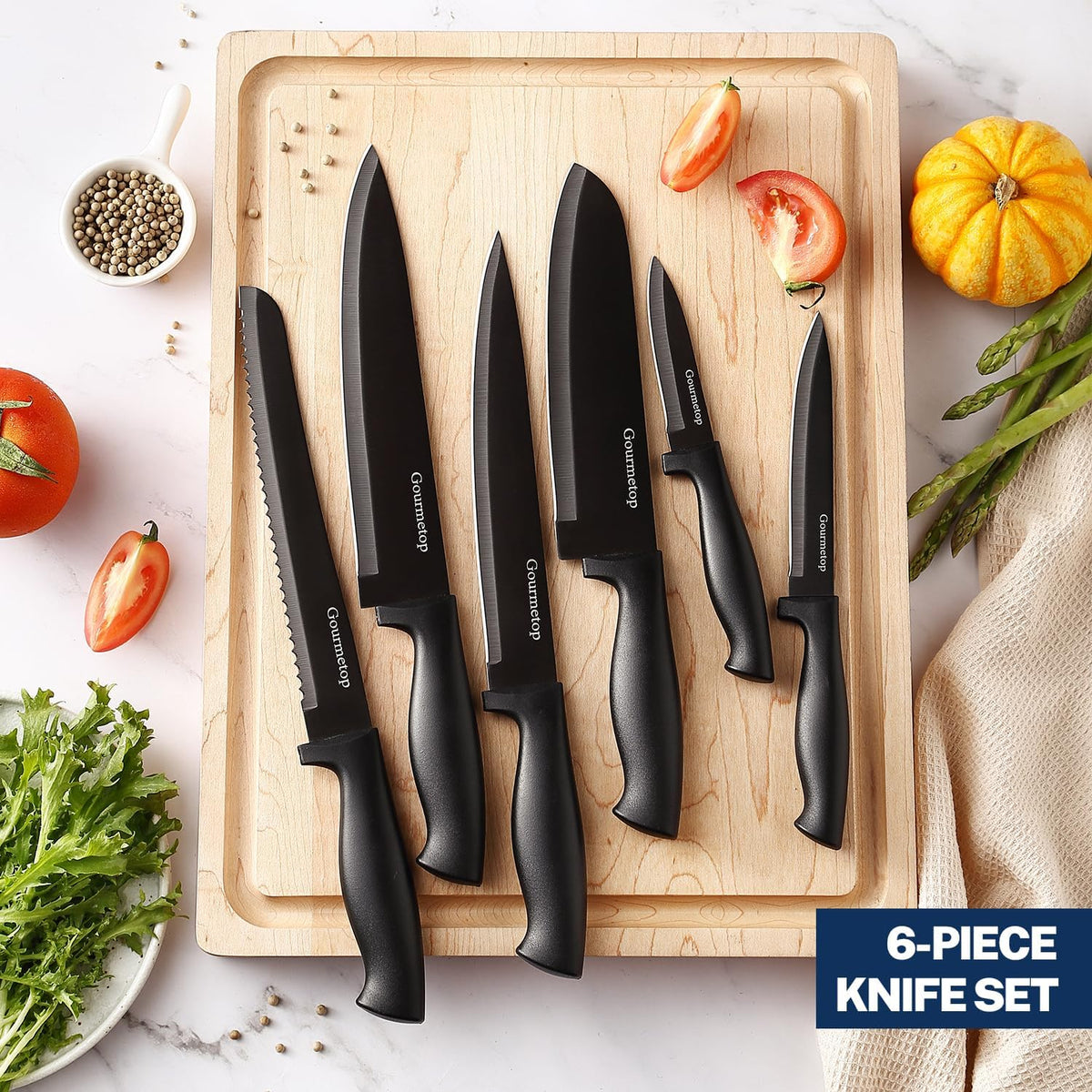 Kitchen Knife Set with Magnetic Strip, Black Cooking Knives