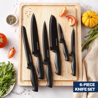 Kitchen Knife Set with Magnetic Strip, Black Cooking Knives