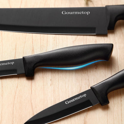 Kitchen Knife Set with Magnetic Strip, Black Cooking Knives