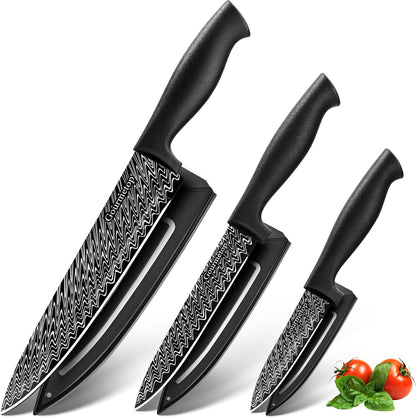 Kitchen Knife Set with Magnetic Strip, Black Cooking Knives