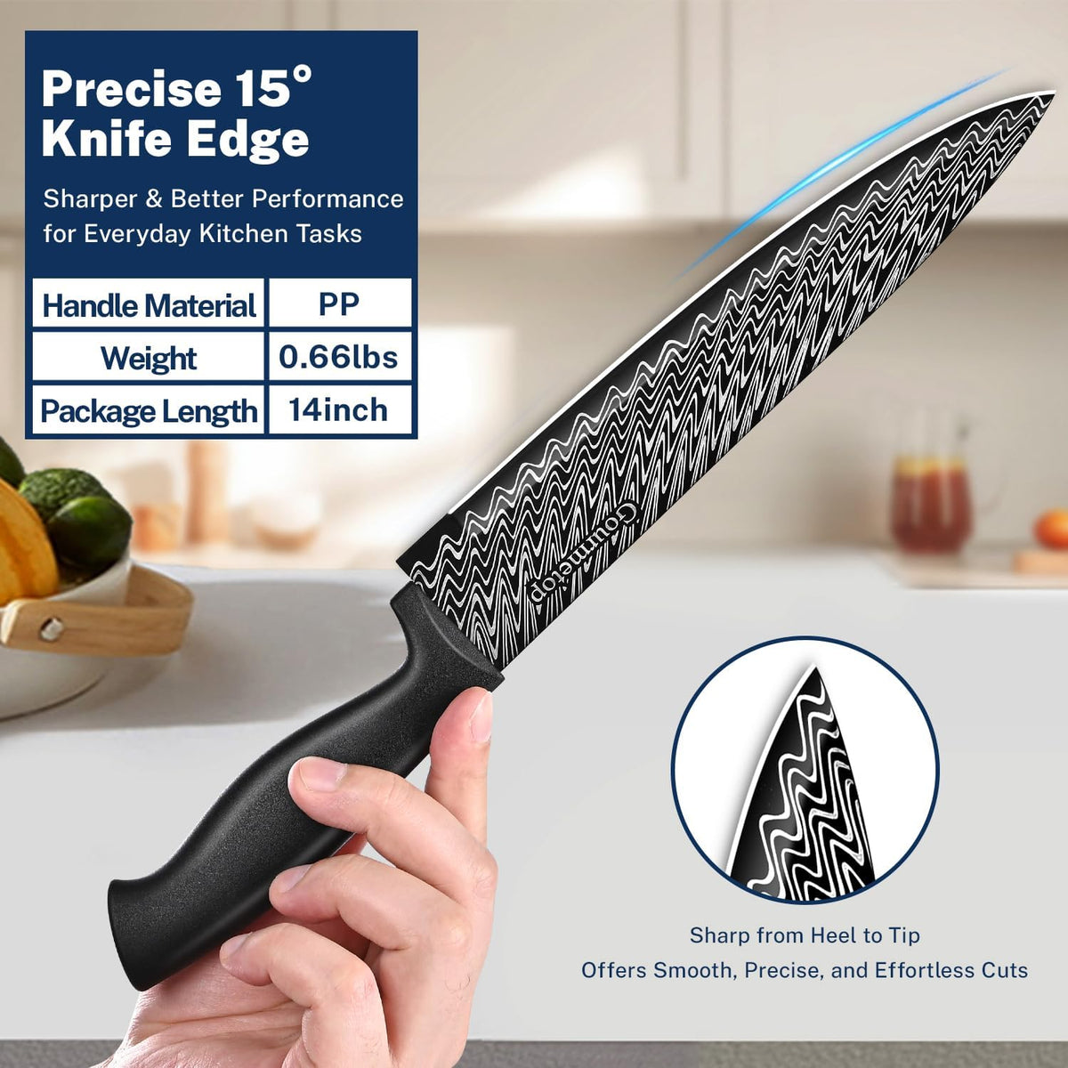 Kitchen Knife Set with Magnetic Strip, Black Cooking Knives