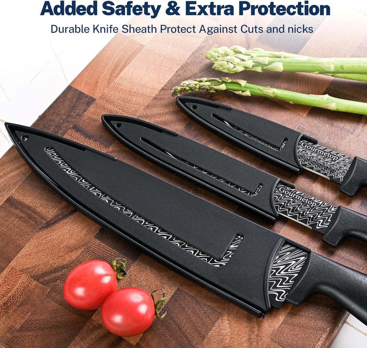 Kitchen Knife Set with Magnetic Strip, Black Cooking Knives