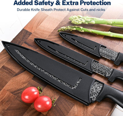Kitchen Knife Set with Magnetic Strip, Black Cooking Knives