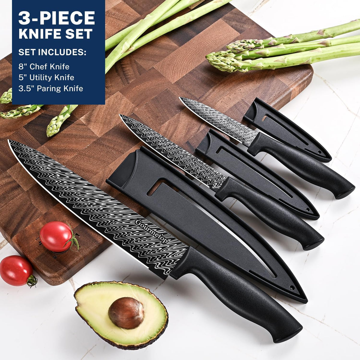 Kitchen Knife Set with Magnetic Strip, Black Cooking Knives