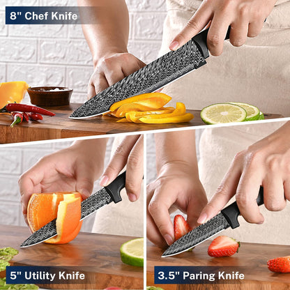 Kitchen Knife Set with Magnetic Strip, Black Cooking Knives