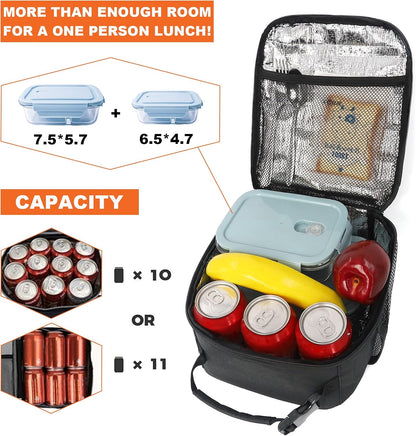 Femuar Lunch bag for Men Women Adults Small for Office Work Picnic - Reusable Portable Lunchbag, Black