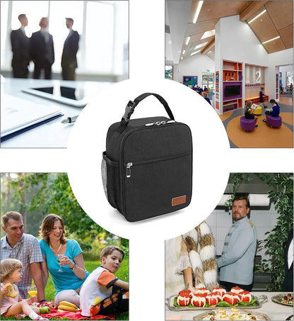 Femuar Lunch bag for Men Women Adults Small for Office Work Picnic - Reusable Portable Lunchbag, Black