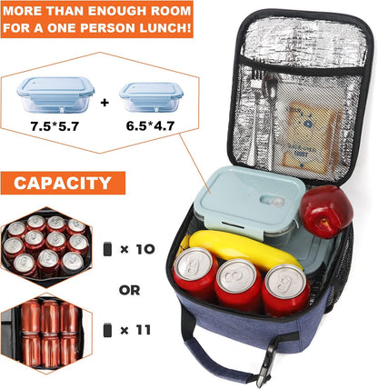 Femuar Lunch bag for Men Women Adults Small for Office Work Picnic - Reusable Portable Lunchbag, Black