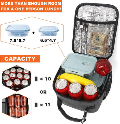 Femuar Lunch bag for Men Women Adults Small for Office Work Picnic - Reusable Portable Lunchbag, Black