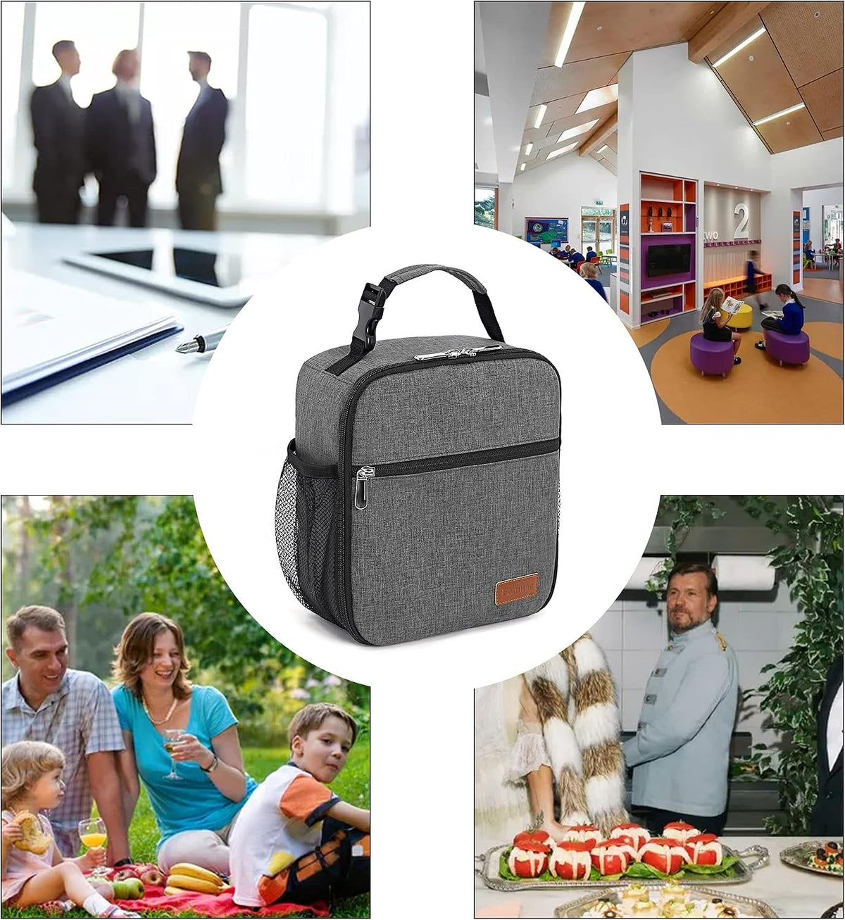 Femuar Lunch bag for Men Women Adults Small for Office Work Picnic - Reusable Portable Lunchbag, Black