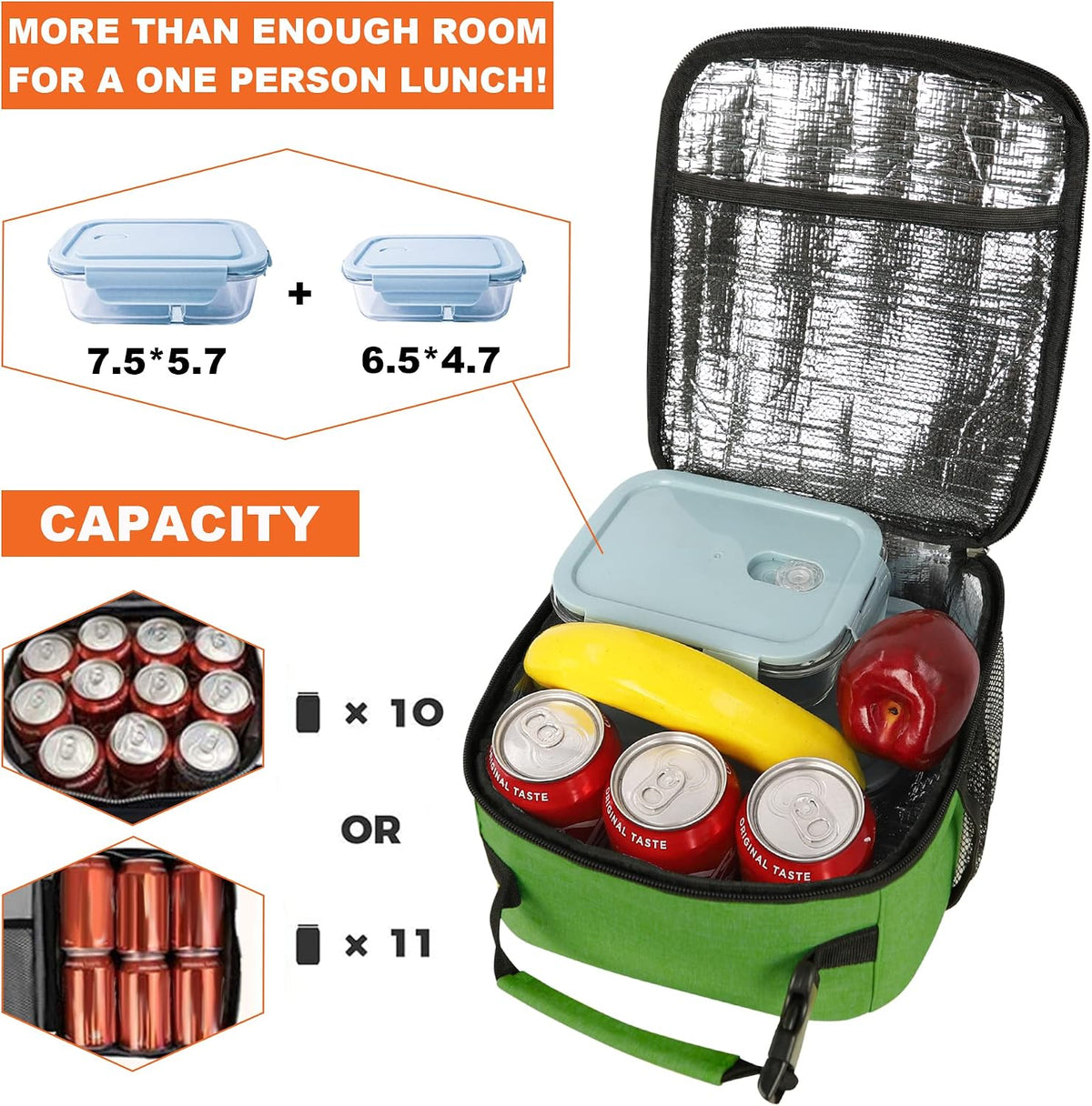 Femuar Lunch bag for Men Women Adults Small for Office Work Picnic - Reusable Portable Lunchbag, Black
