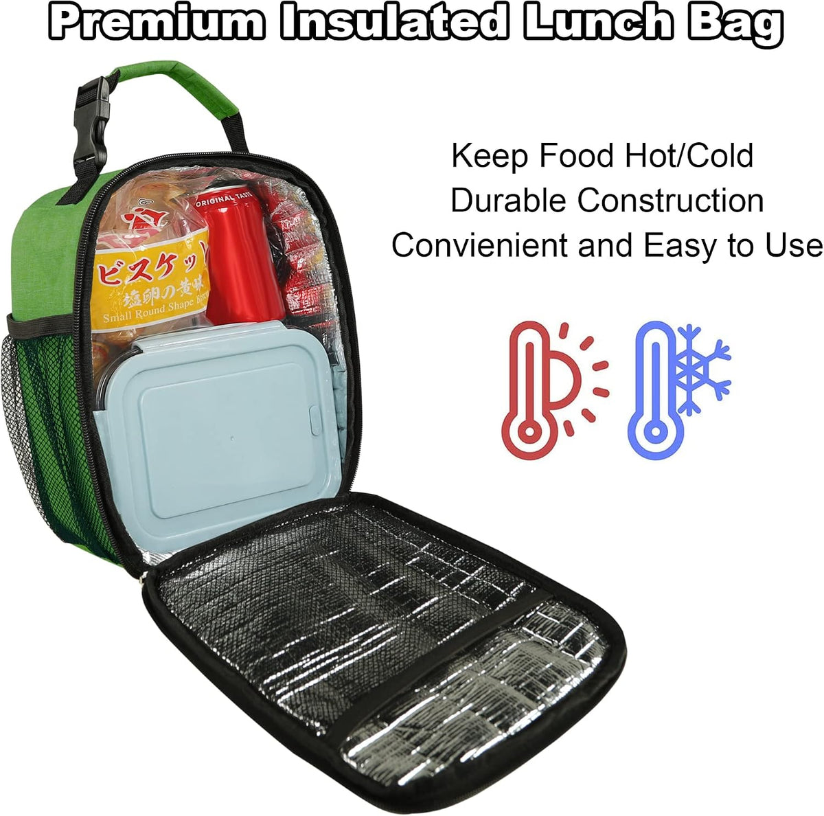 Femuar Lunch bag for Men Women Adults Small for Office Work Picnic - Reusable Portable Lunchbag, Black