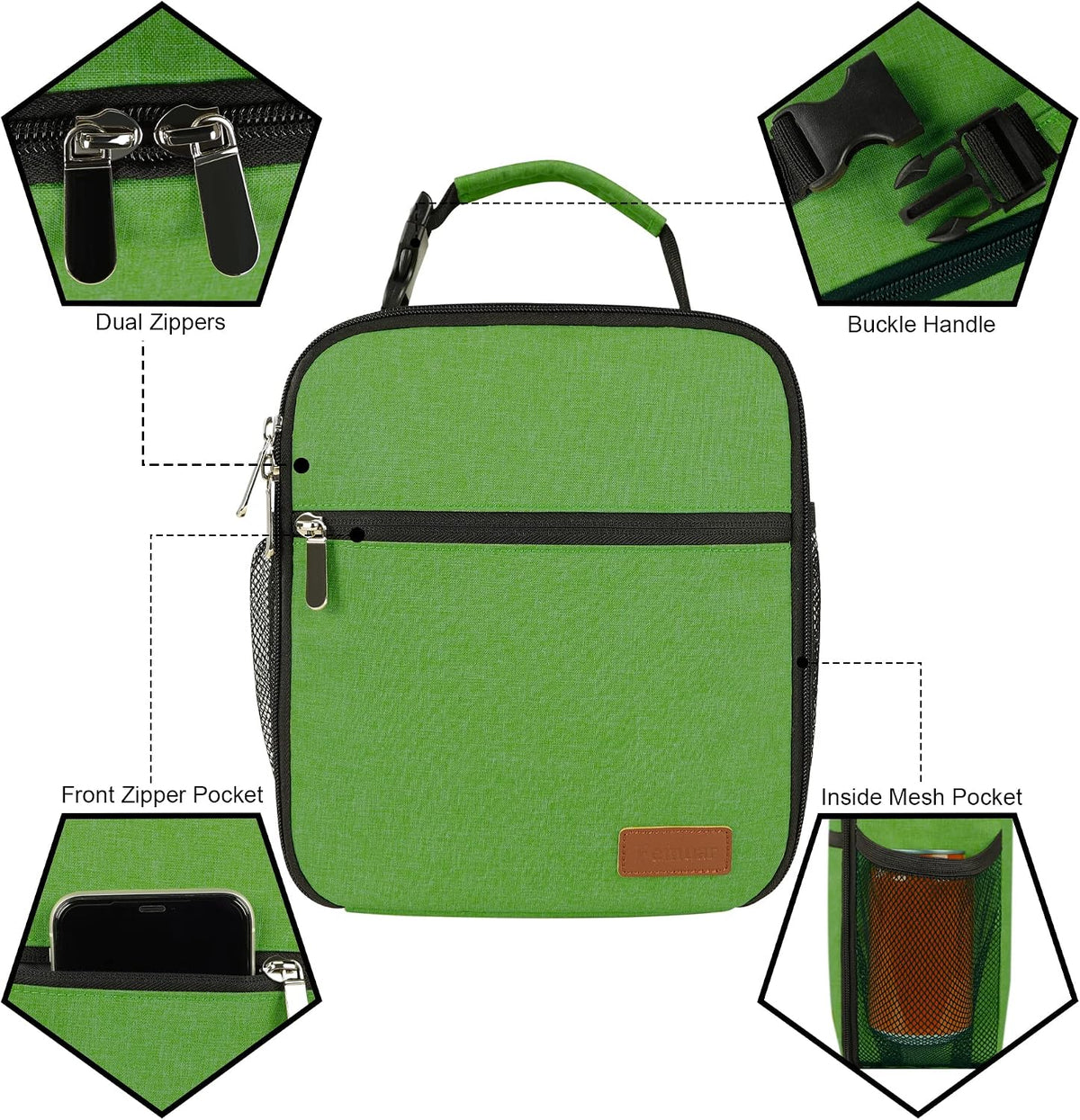 Femuar Lunch bag for Men Women Adults Small for Office Work Picnic - Reusable Portable Lunchbag, Black