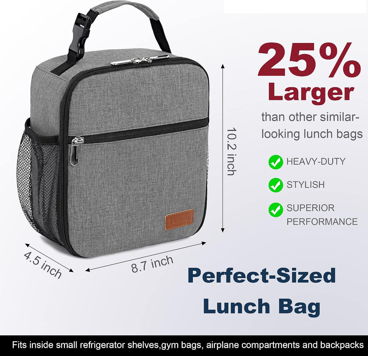 Femuar Lunch bag for Men Women Adults Small for Office Work Picnic - Reusable Portable Lunchbag, Black