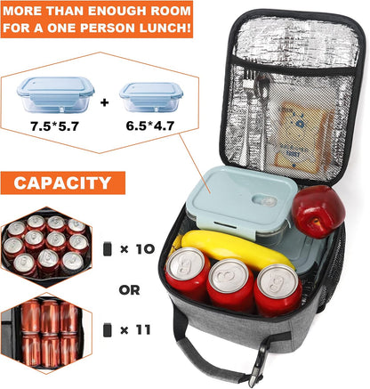 Femuar Lunch bag for Men Women Adults Small for Office Work Picnic - Reusable Portable Lunchbag, Black