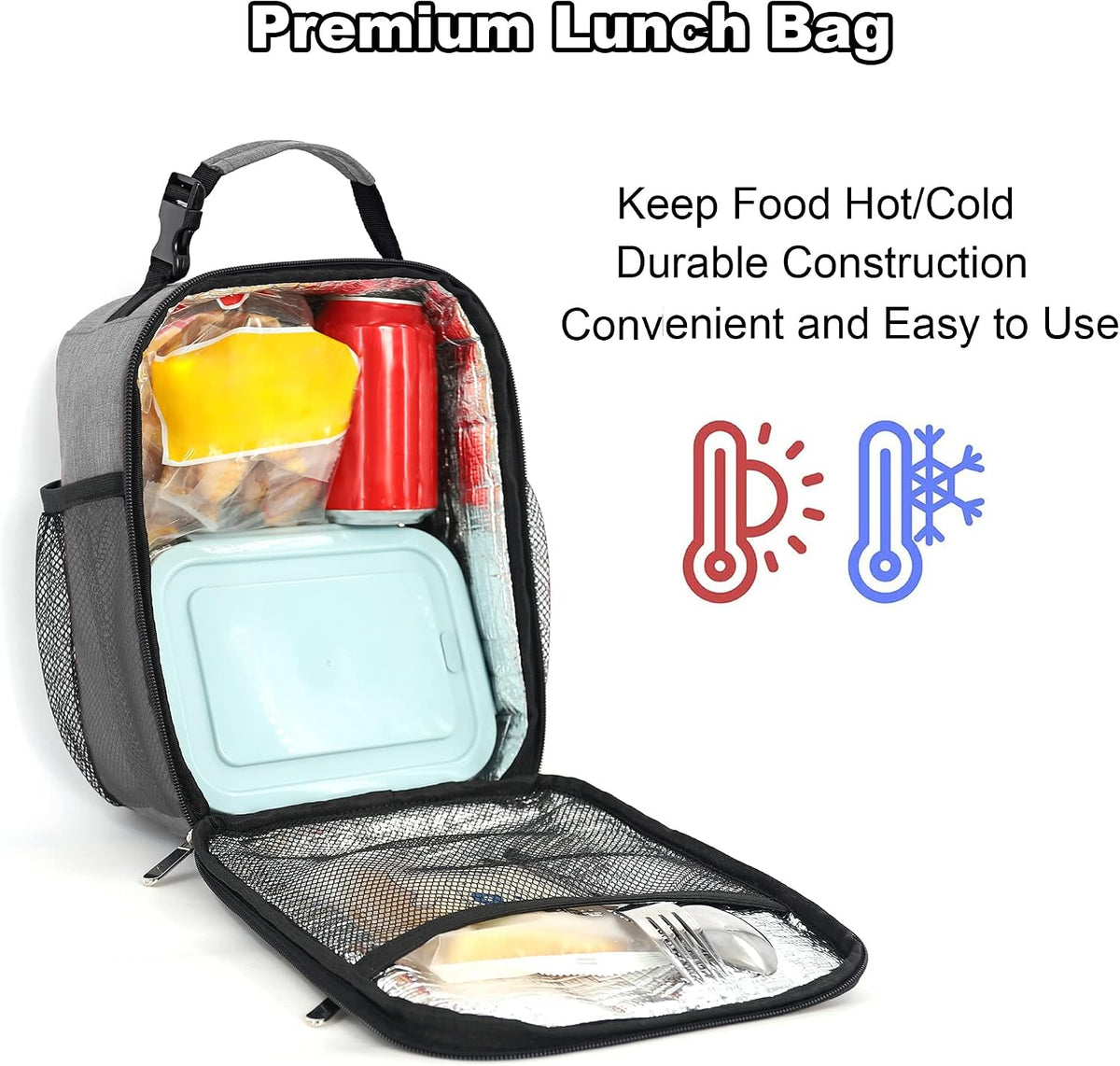Femuar Lunch bag for Men Women Adults Small for Office Work Picnic - Reusable Portable Lunchbag, Black