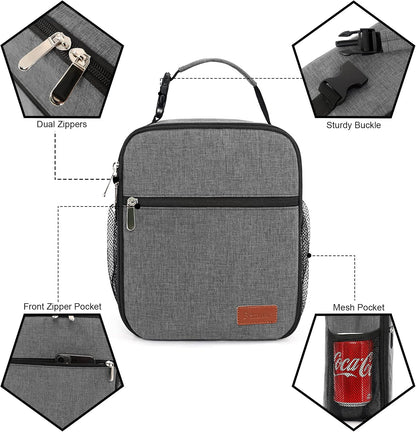 Femuar Lunch bag for Men Women Adults Small for Office Work Picnic - Reusable Portable Lunchbag, Black