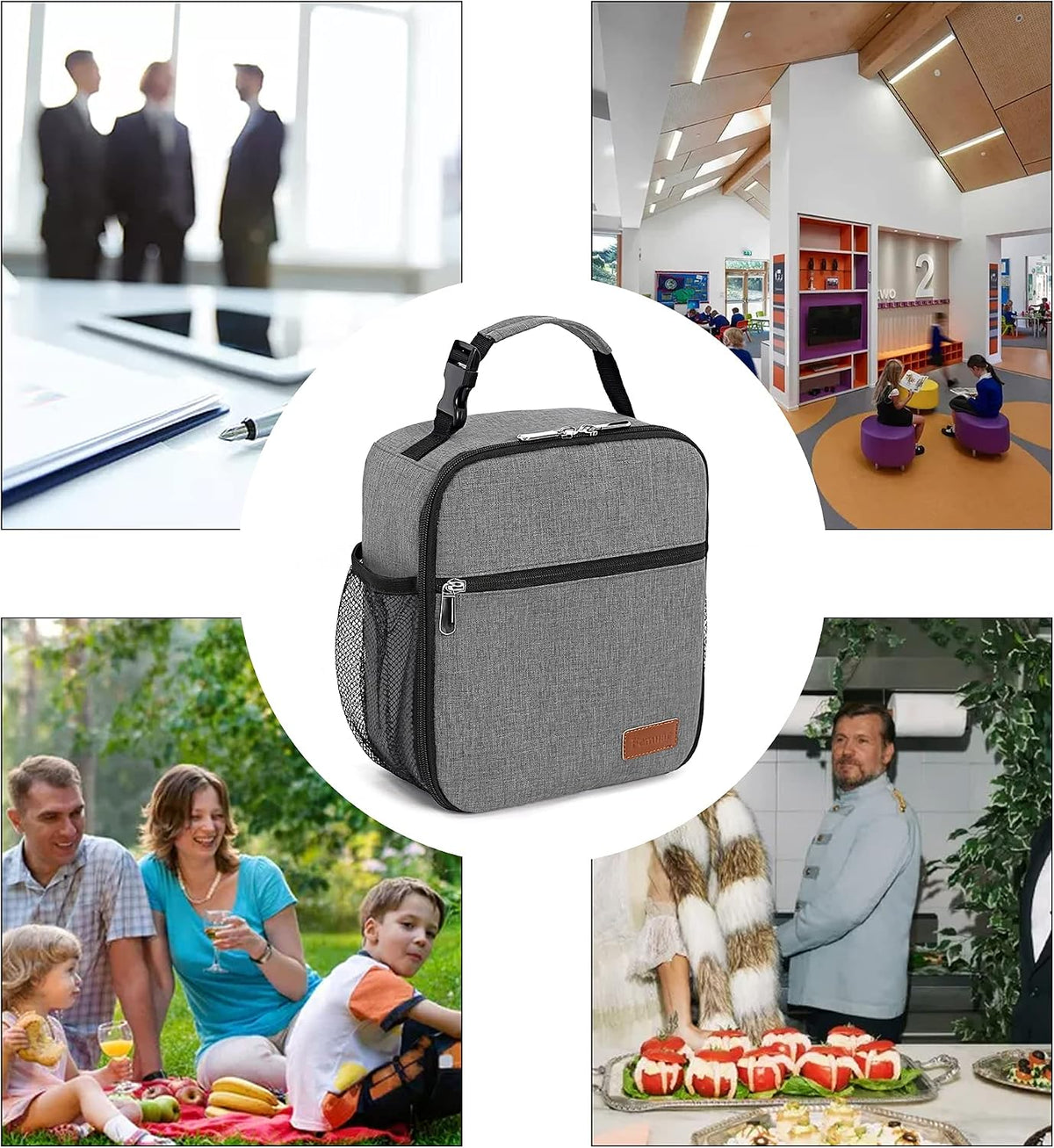 Femuar Lunch bag for Men Women Adults Small for Office Work Picnic - Reusable Portable Lunchbag, Black