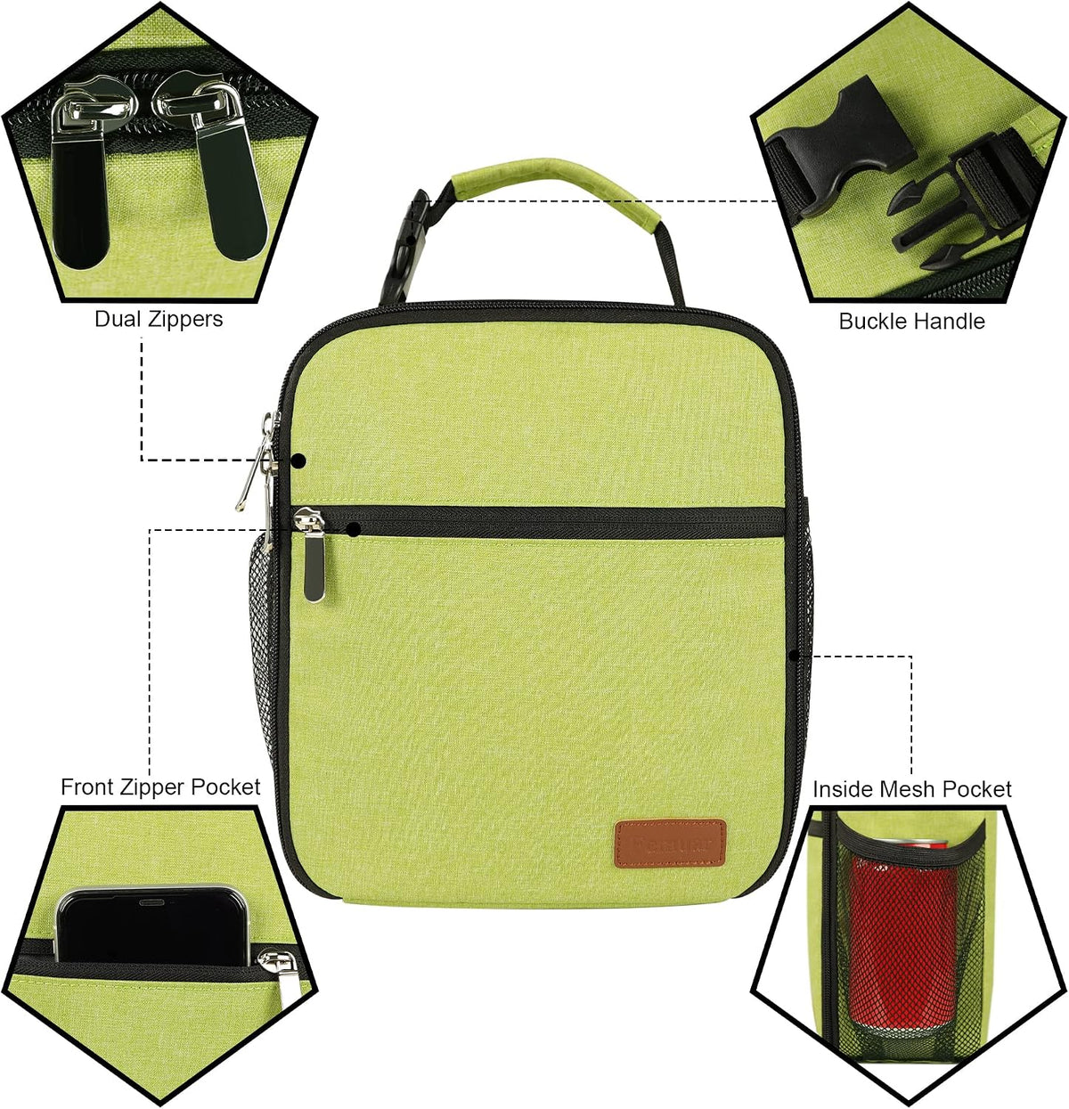 Femuar Lunch bag for Men Women Adults Small for Office Work Picnic - Reusable Portable Lunchbag, Black