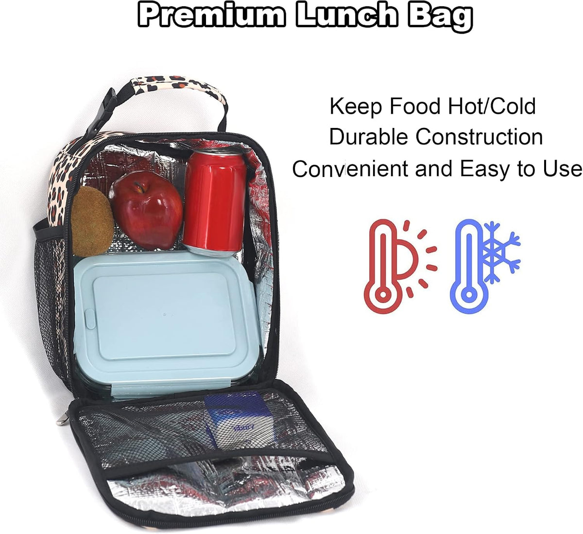 Femuar Lunch bag for Men Women Adults Small for Office Work Picnic - Reusable Portable Lunchbag, Black