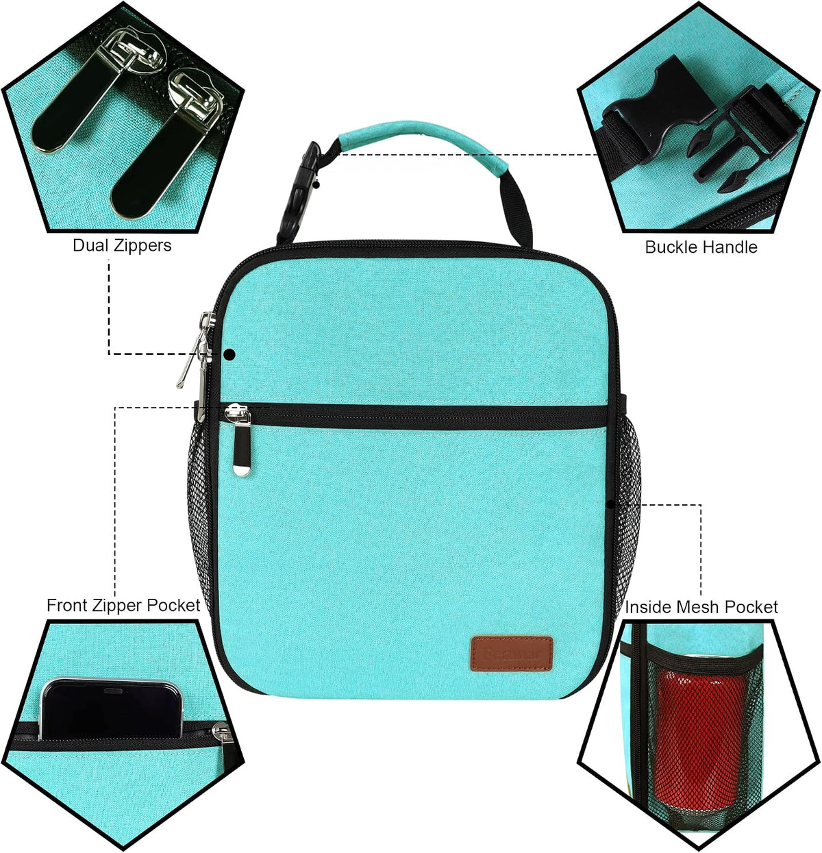Femuar Lunch bag for Men Women Adults Small for Office Work Picnic - Reusable Portable Lunchbag, Black