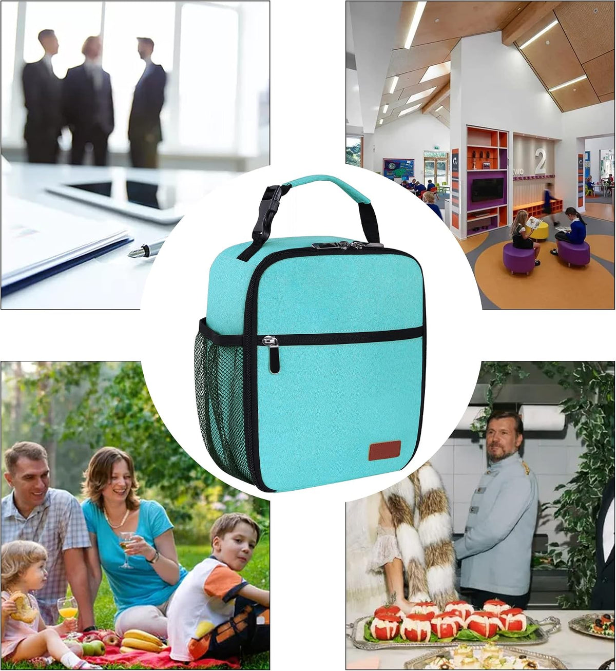 Femuar Lunch bag for Men Women Adults Small for Office Work Picnic - Reusable Portable Lunchbag, Black