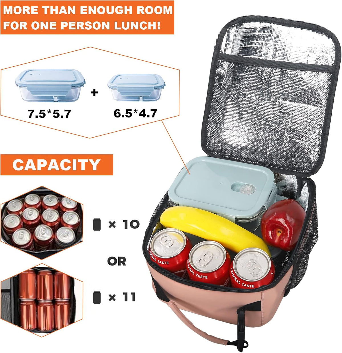 Femuar Lunch bag for Men Women Adults Small for Office Work Picnic - Reusable Portable Lunchbag, Black