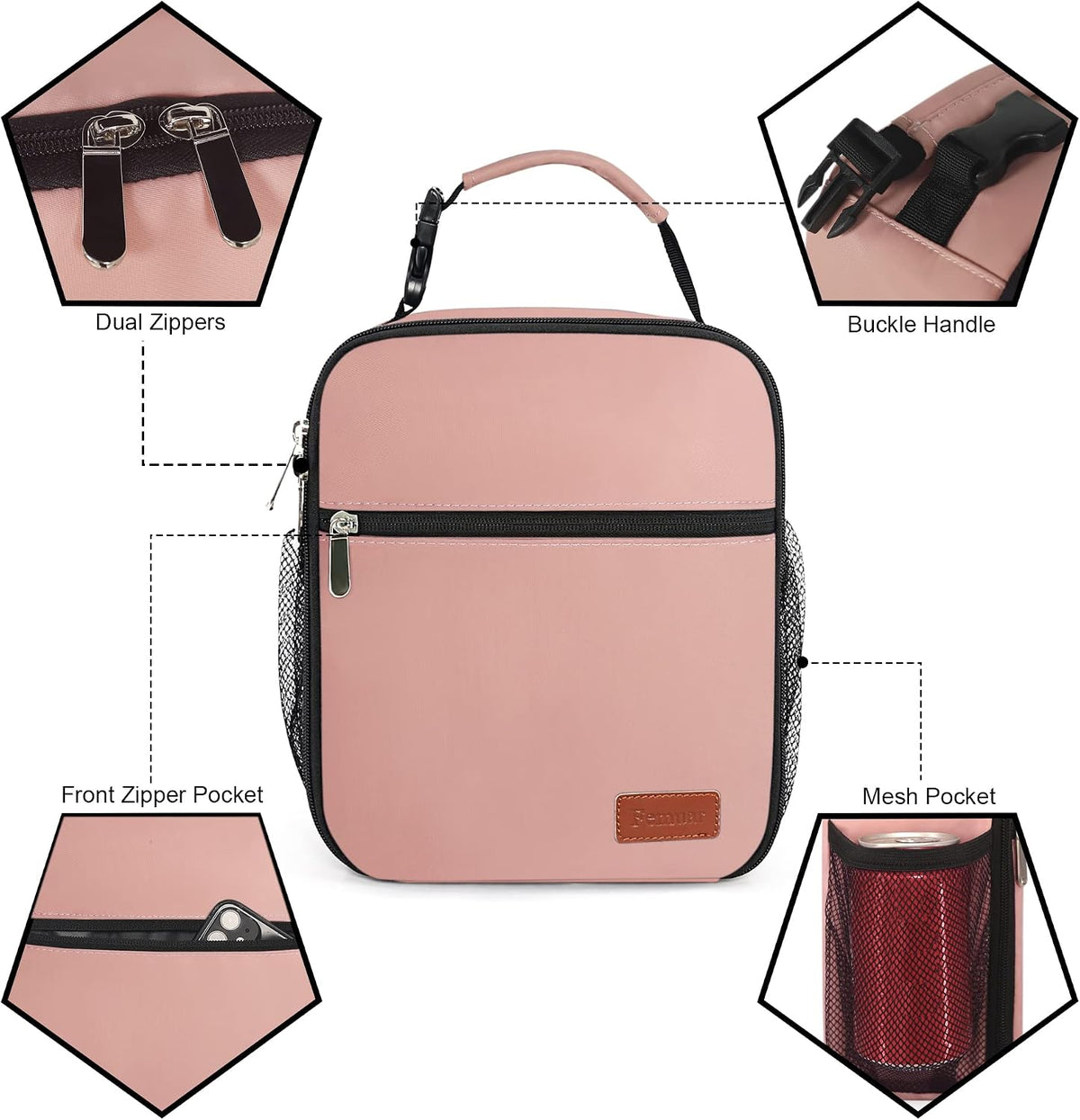 Femuar Lunch bag for Men Women Adults Small for Office Work Picnic - Reusable Portable Lunchbag, Black