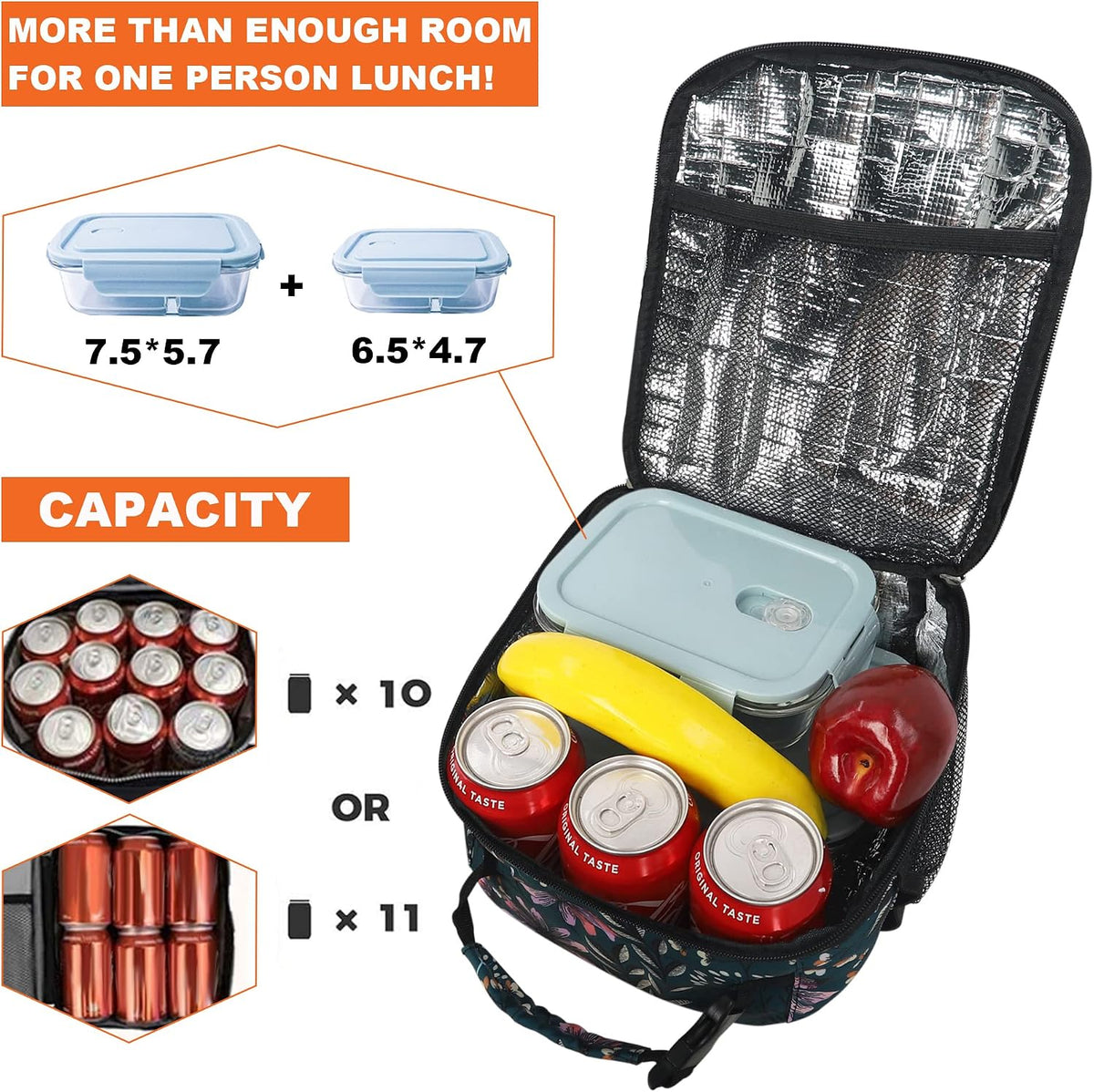 Femuar Lunch bag for Men Women Adults Small for Office Work Picnic - Reusable Portable Lunchbag, Black