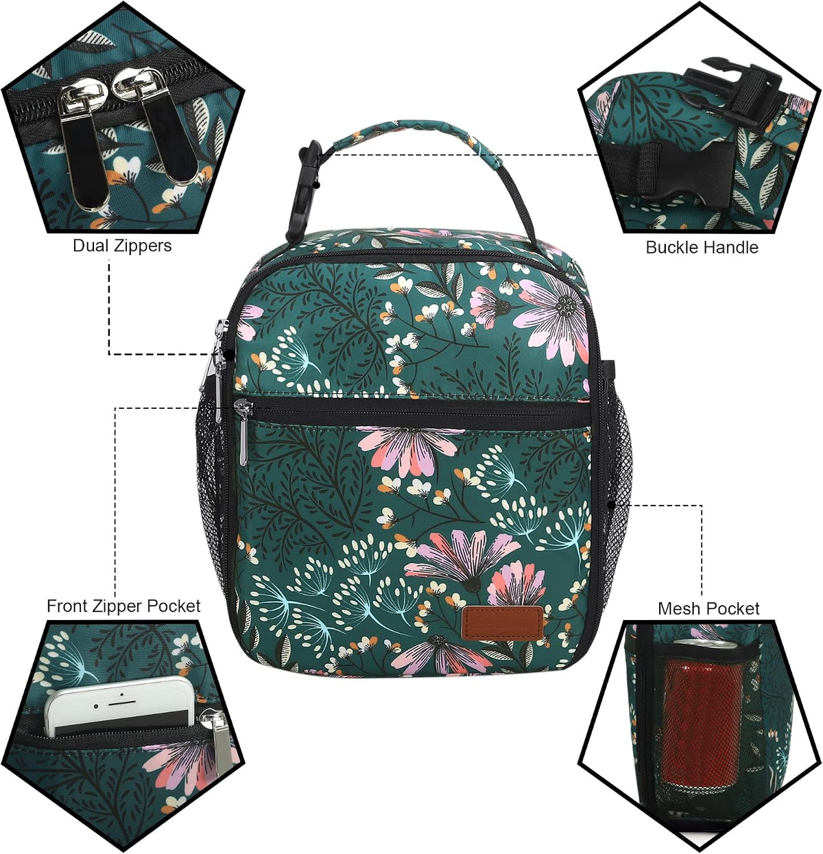 Femuar Lunch bag for Men Women Adults Small for Office Work Picnic - Reusable Portable Lunchbag, Black