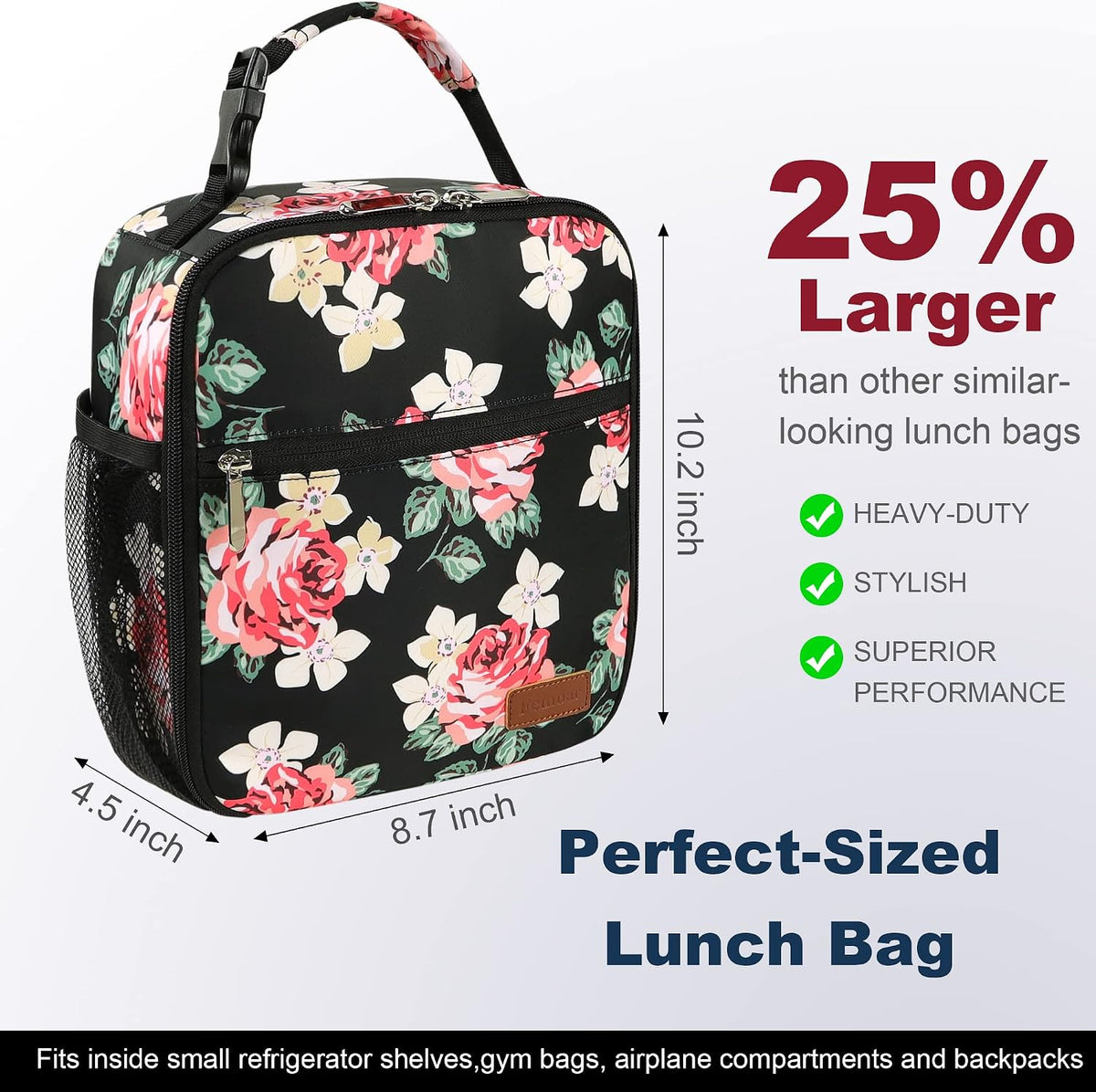 Femuar Lunch bag for Men Women Adults Small for Office Work Picnic - Reusable Portable Lunchbag, Black