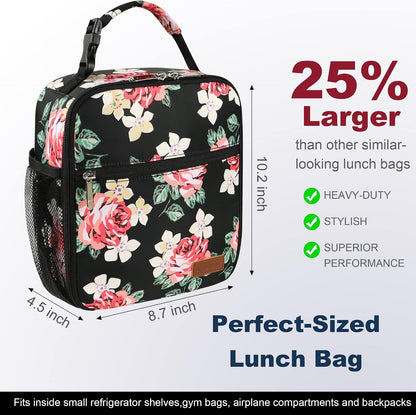 Femuar Lunch bag for Men Women Adults Small for Office Work Picnic - Reusable Portable Lunchbag, Black