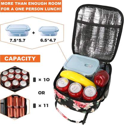 Femuar Lunch bag for Men Women Adults Small for Office Work Picnic - Reusable Portable Lunchbag, Black