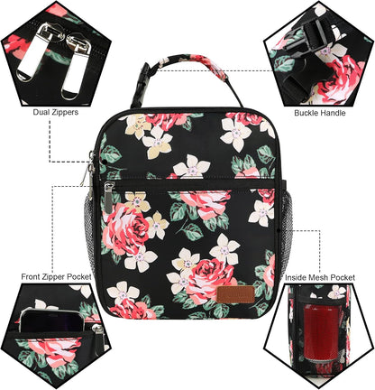 Femuar Lunch bag for Men Women Adults Small for Office Work Picnic - Reusable Portable Lunchbag, Black