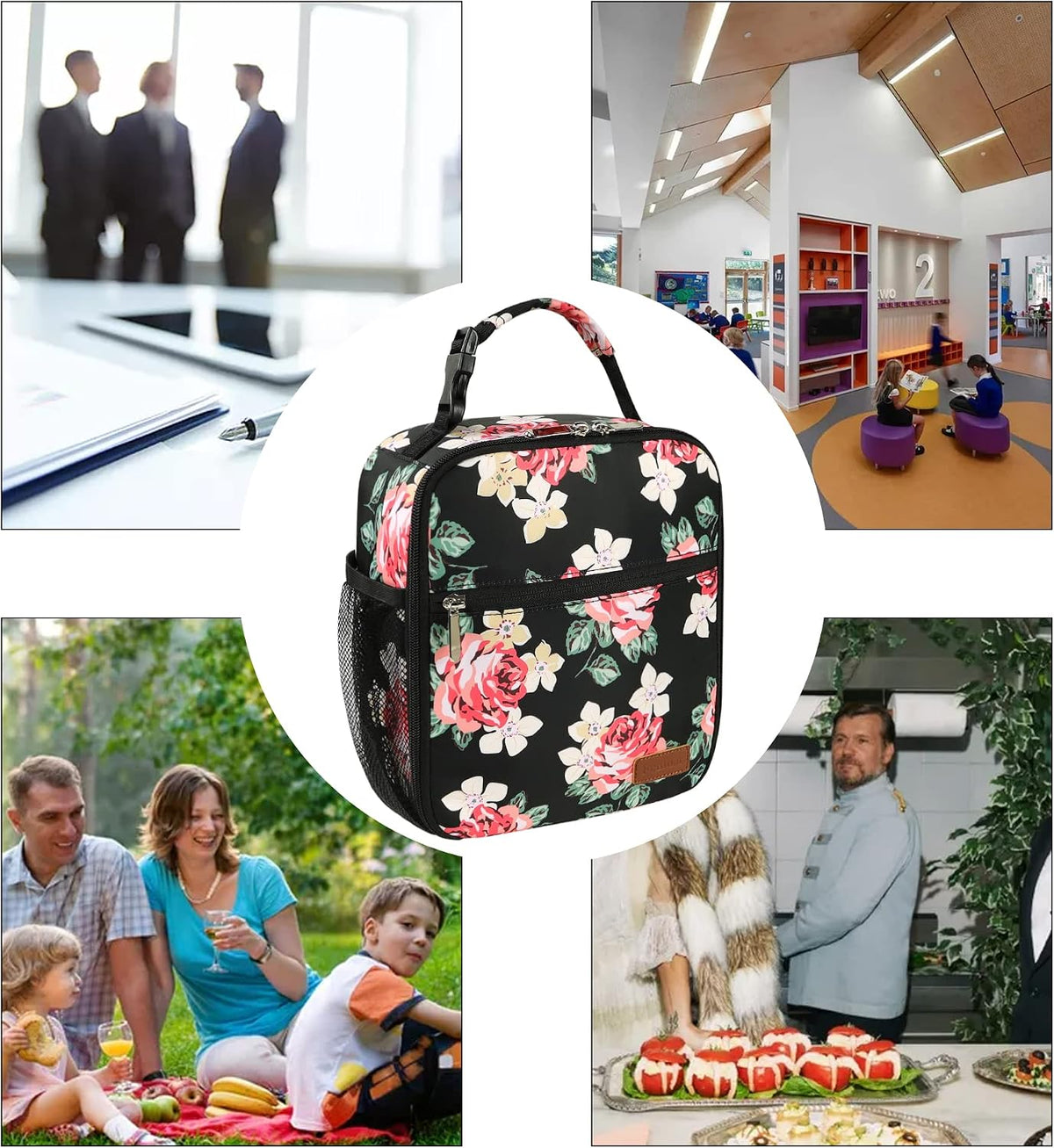 Femuar Lunch bag for Men Women Adults Small for Office Work Picnic - Reusable Portable Lunchbag, Black