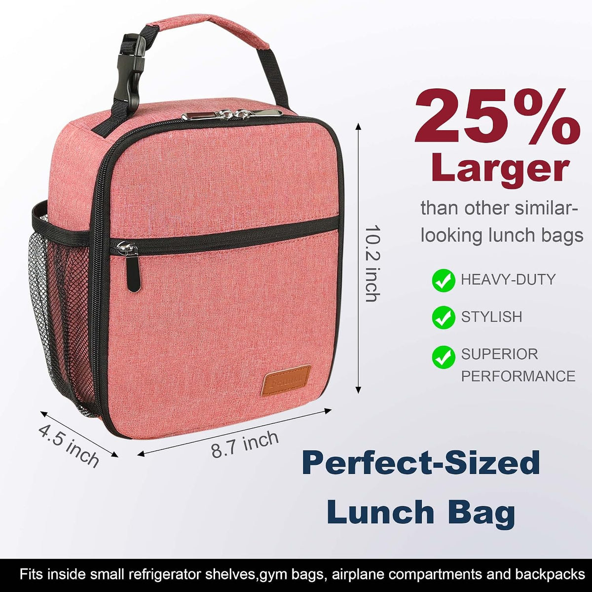 Femuar Lunch bag for Men Women Adults Small for Office Work Picnic - Reusable Portable Lunchbag, Black