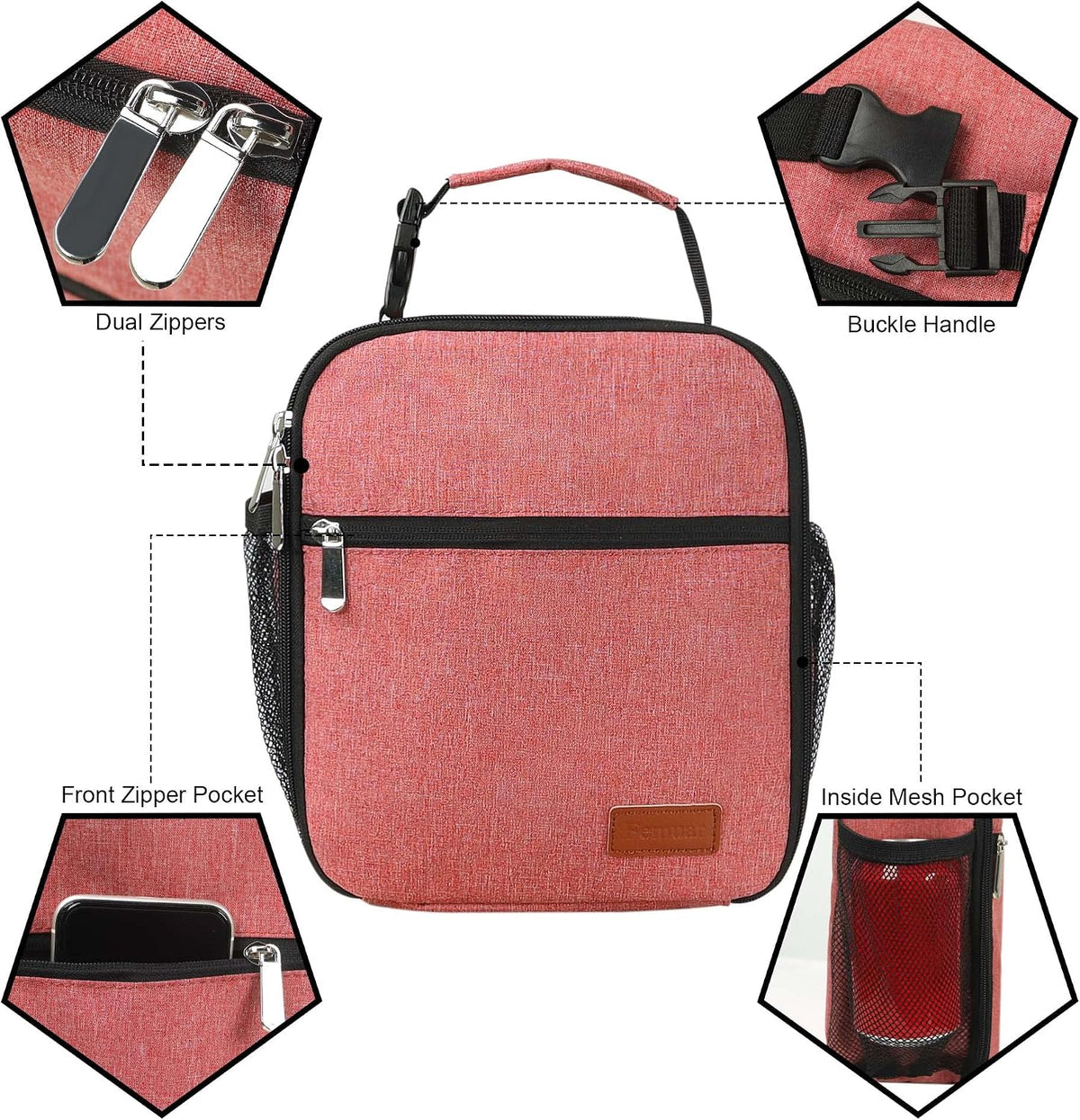 Femuar Lunch bag for Men Women Adults Small for Office Work Picnic - Reusable Portable Lunchbag, Black