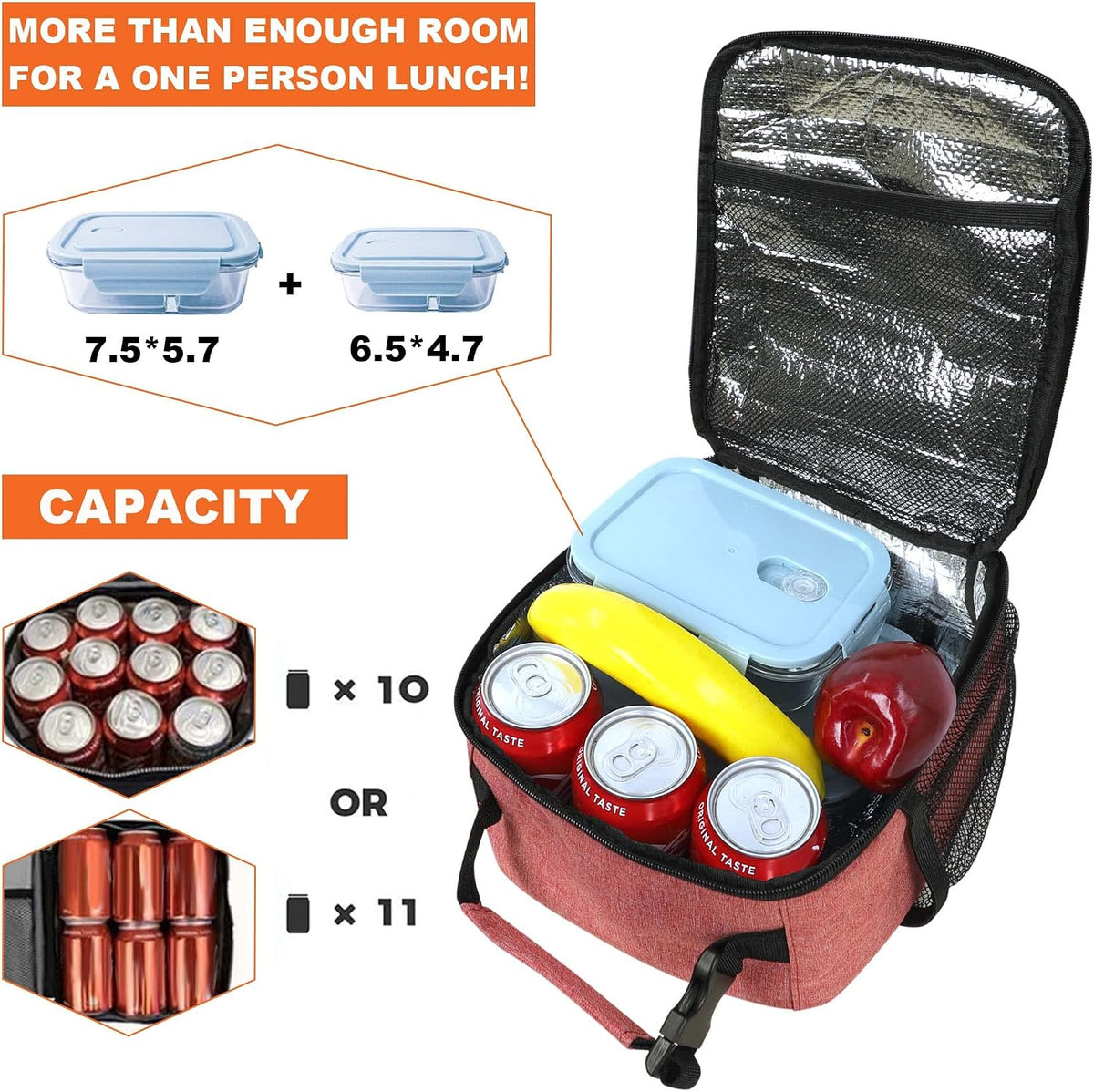 Femuar Lunch bag for Men Women Adults Small for Office Work Picnic - Reusable Portable Lunchbag, Black