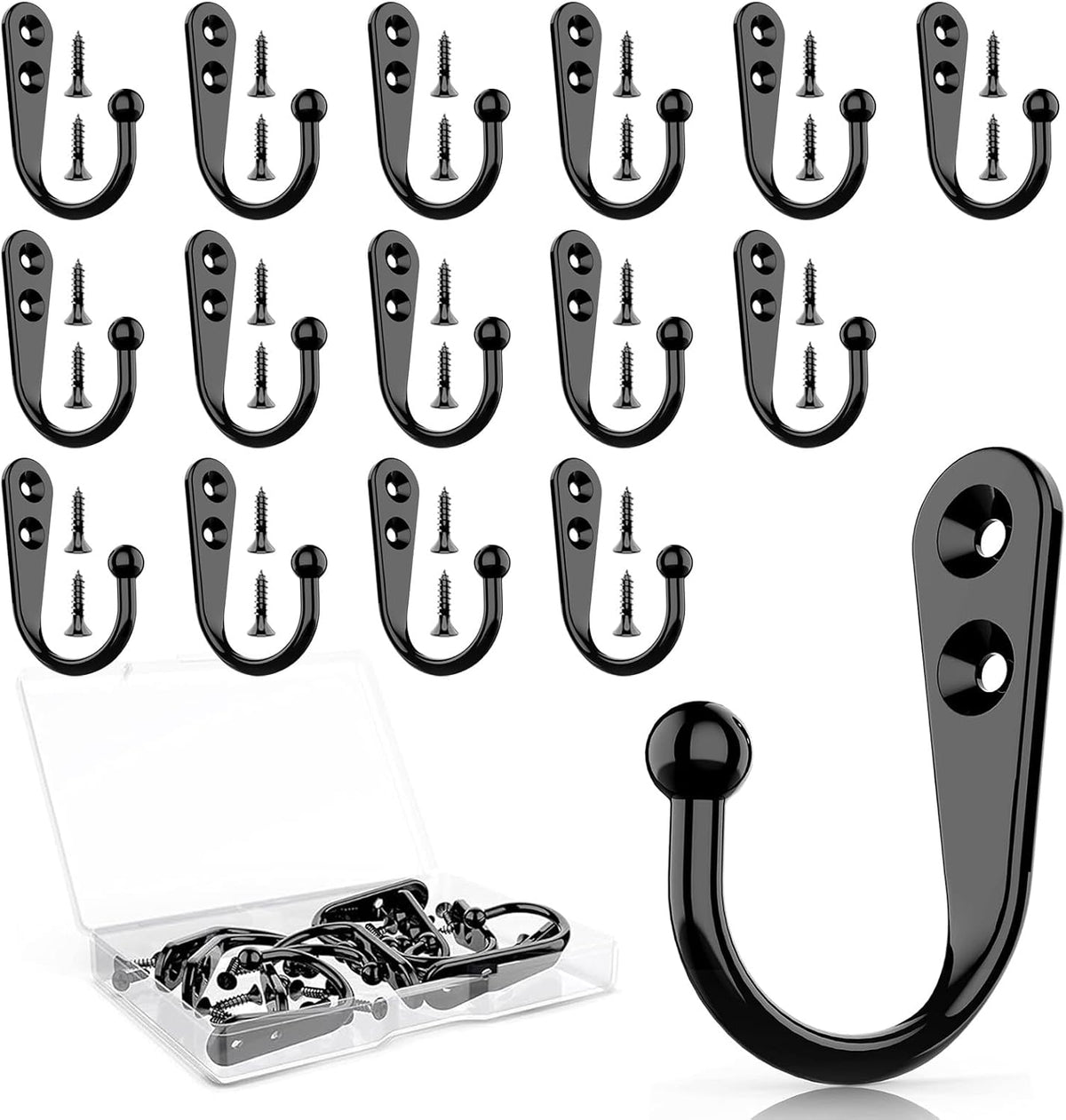Black Coat Hooks, Wall Hooks for Closet Hanging, 30 Screws
