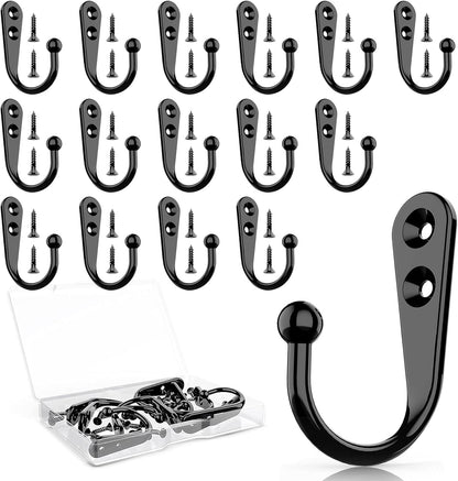 Black Coat Hooks, Wall Hooks for Closet Hanging, 30 Screws