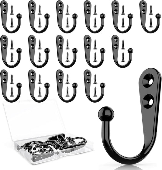 Black Coat Hooks, Wall Hooks for Closet Hanging, 30 Screws