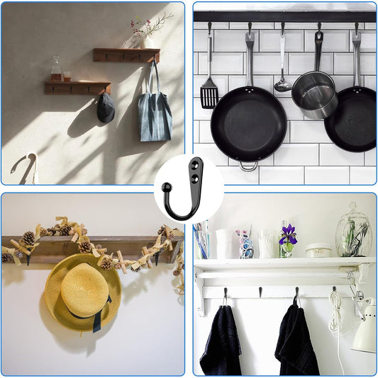 Black Coat Hooks, Wall Hooks for Closet Hanging, 30 Screws