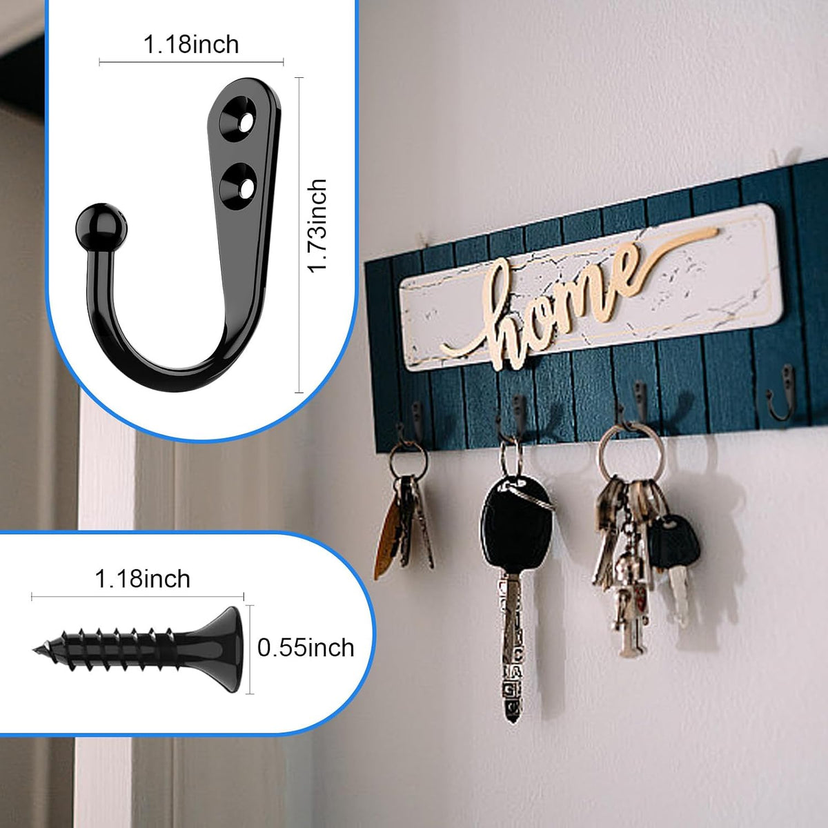 Black Coat Hooks, Wall Hooks for Closet Hanging, 30 Screws