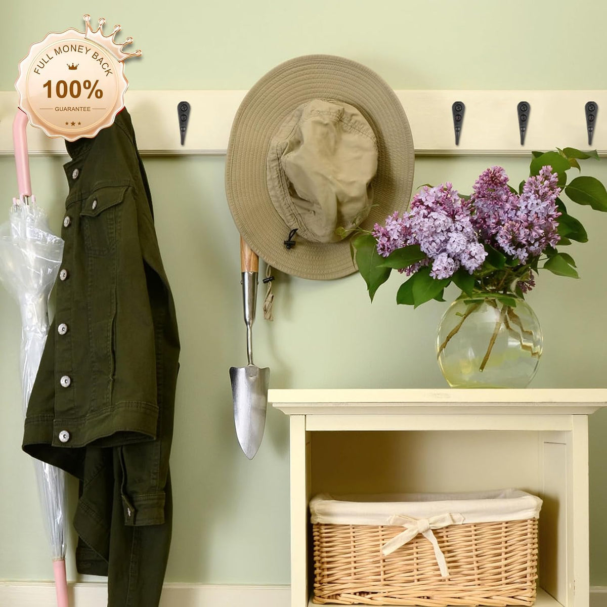 Black Coat Hooks, Wall Hooks for Closet Hanging, 30 Screws