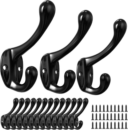 Black Coat Hooks, Wall Hooks for Closet Hanging, 30 Screws
