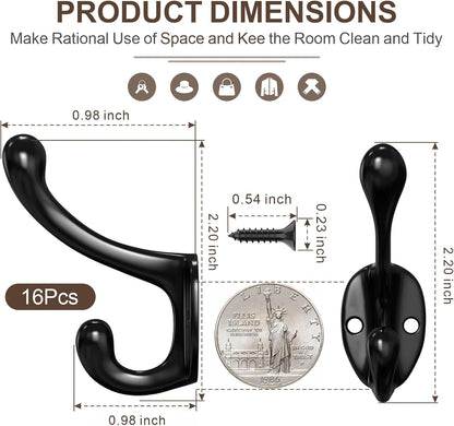 Black Coat Hooks, Wall Hooks for Closet Hanging, 30 Screws